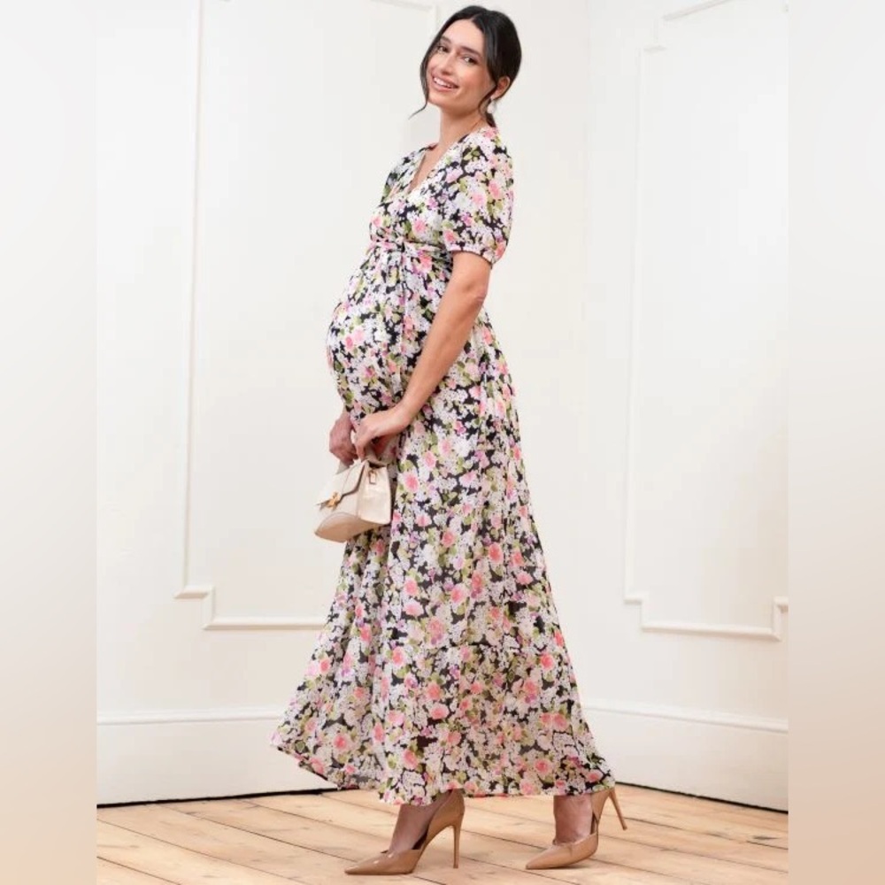 Seraphine Chiffon Wrap-Top Maxi Dress - Maternity and Nursing (L)